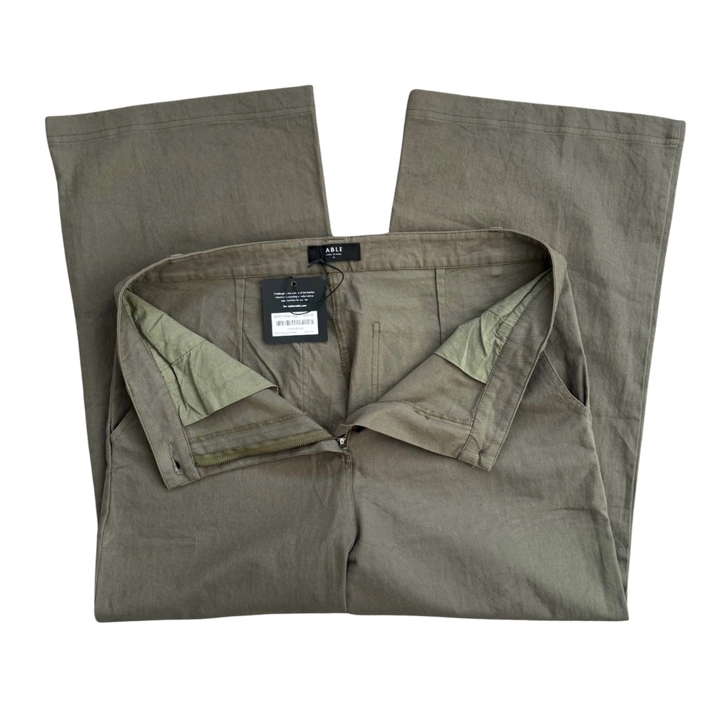 ABLE Aarti Wide Leg Cropped Pants Size 14 High Rise Green Four Leaf Clover NWT - Picture 2 of 7